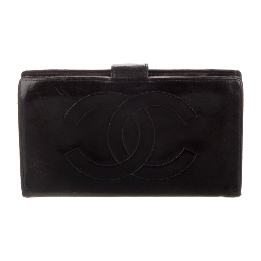Chanel 90s Interlocking KISSLOCK CC Logo French Continental Purse AUTHENTIC
